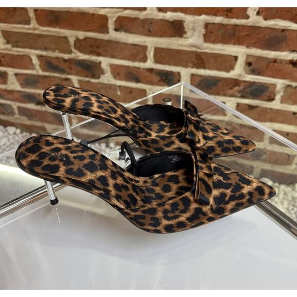 ZARA Leopard Print Pointed Toe Heeled Mules NWT – Bow Detail – Size 7.5 - Picture 13 of 16